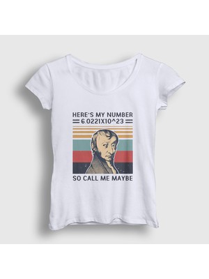Presmono Kadın Beyaz Fizik Kimya Bilim Amedeo Avogadro T-Shirt