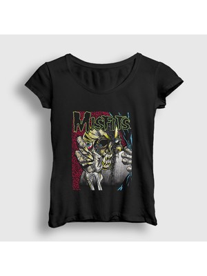 Presmono Kadın Siyah Eyeball Misfits T-Shirt
