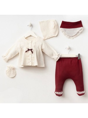 Minizeyn 4032PG – Kız Bebek 0–3 Ay Manolya Naturel 5’li Set | Hastane Çıkışı Yenidoğan Takımı