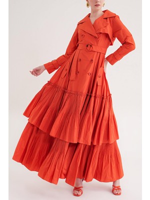 Societa Turuncu Pilise detaylı trenç elbise 94640