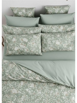 More Home  Tek Kişilik Lastikli Çarşaf  Nevresim Takımı  Yeşil Beyaz Floral