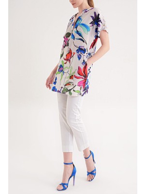 Societa Beyaz Baskı Desenli İpek Tunik Elbise 91863