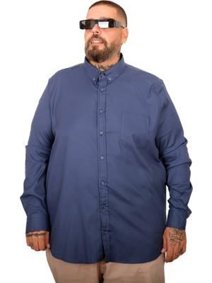 Mode Xl Büyük Beden Erkek Gabardin Gömlek Cepli 25604 Indıgo