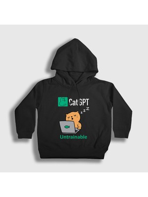 Presmono Unisex Çocuk Siyah Cat Gpt Komik Yapay Zeka Kedi Kedili Kapüşonlu Sweatshirt