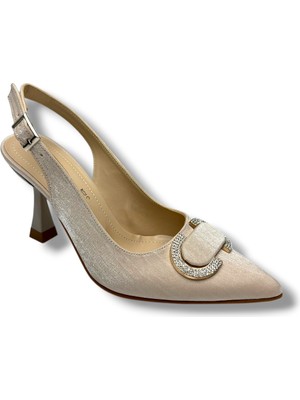 Desire Shoes Desire 452-26 Çizgili Saten Taşlı Tokalı Ince Topuk Kadın Stiletto 8,5cm