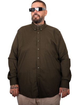 Mode Xl Büyük Beden Erkek Gabardin Gömlek Cepli 25604 Haki