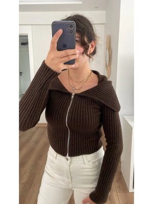 Nihanello Butik Önü Fermuarlı Crop Hırka