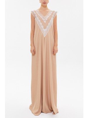 Societa Somon V yaka dantelli uzun elbise 92254