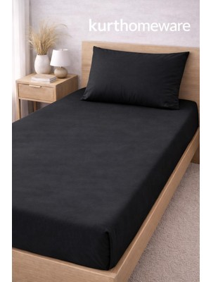 Kurthomeware Tek Kişilik Lastikli Çarşaf Yastık KILIFLI100X200 cm Düz Renk
