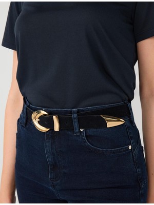 Jimmy Key Siyah Deri Görünümlü Metal Toka Detaylı Kemer