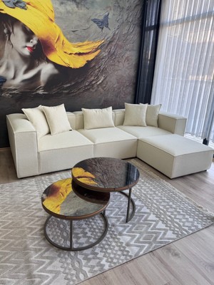 Erduran Mobilya Angelo 4 Modül Bukle Kumaş Köşe Koltuk Takımı