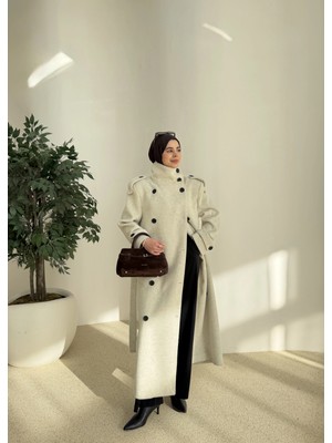 Moda Aksa Ithal Kaşe Yün Dokulu Massii Kaban Ekru