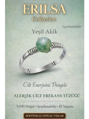 Erilsa Sertifikalı Alerjik Cilt Enerji Yüzüğü – Yeşil Akik Ayarlanabilir Ince Kasa Boğa Başak Yengeç Burcu