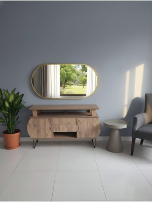 Esenhome DECOR Gold Çerçeveli Elips Duvar Aynası 60X120CM