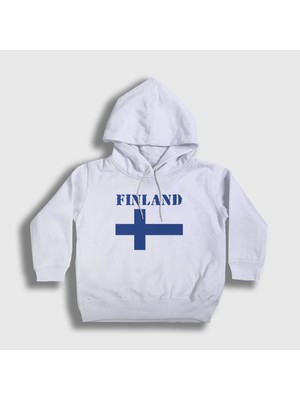 Presmono Unisex Çocuk Beyaz Bayrak Finland Finlandiya Kapüşonlu Sweatshirt