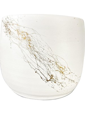Hype Store Bitkitasarımı Ev Dekorasyon Aksesuar Beyaz Üzeri Gold Mermer Efektli Toprak Saksı Saksılık Salon Çiç