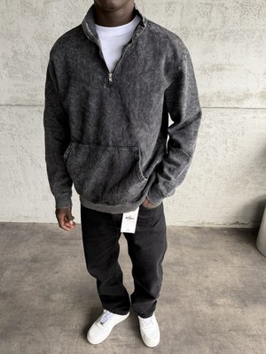 Marco Füme Yıkamalı Yarım Fermuarlı Oversize Sweatshirt