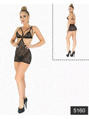 Red Womans Simli Likralı  Dantel Babydoll
