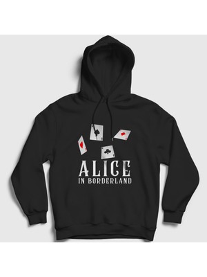 Presmono Unisex Siyah Aces Alice In Borderland Kapüşonlu Sweatshirt