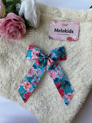MELOKİDS Mavi Kelebek ve Çiçek Desenli Otomatik Tokalı Kurdele Toka