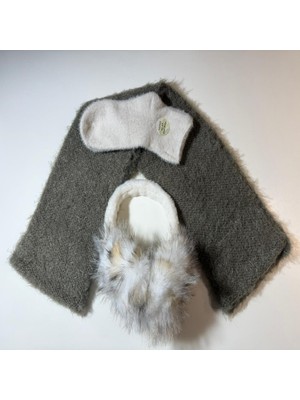 El Örgüsü Atkı, Çorap ve Kulaklık Hediye Seti Vizon