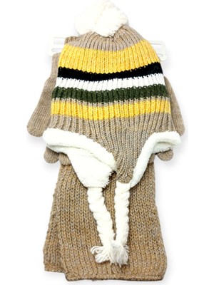 Mustran İçi Kürklü 4-8 Yaş Çocuk Bere Eldiven Atkı 3lü Set Kulakçıklı Örgü Polar Kışlık Sıcak