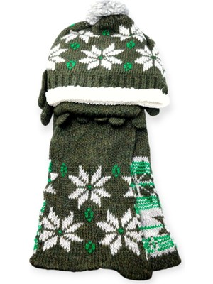 Mustran İçi Kürklü 4-8 Yaş Çocuk Bere Eldiven Atkı 3lü Set Kulakçıklı Örgü Polar Kışlık Sıcak