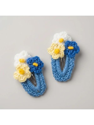 Rug Muse El Örgüsü Kız Çocuk Çıtçıt Toka Seti - Blue Bouquet - 3 Çiçekli - Mavi (2'li Paket)