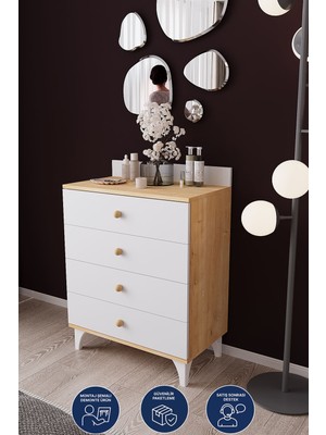 Dekorfim DF11101S3 4 Çekmeceli Şifonyer – Geniş Depolama Alanlı, Modern Çekmeceli Dolap, Yatak & Genç Odası  Beyaz - Safir