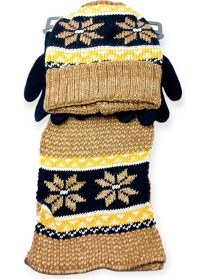 Mustran İçi Kürklü 4-8 Yaş Çocuk Bere Eldiven Atkı 3lü Set Kulakçıklı Örgü Polar Kışlık Sıcak