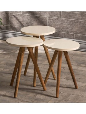 Reyo Ahşap Zigon Sehpa Krem