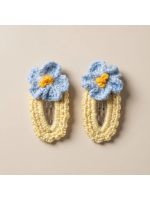 Rug Muse El Örgüsü Kız Çocuk Çıtçıt Toka Seti - Sunny Blue - Mavi Çiçekli - Sarı (2'li Paket)