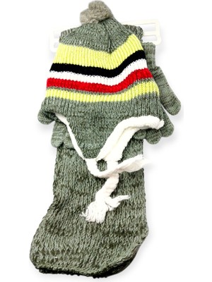 Mustran İçi Kürklü 4-8 Yaş Çocuk Bere Eldiven Atkı 3lü Set Kulakçıklı Örgü Polar Kışlık Sıcak