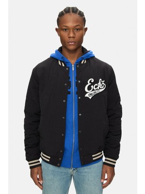 Ecko Unltd. Crocker Siyah Baskılı Nakışlı Loose Fit Erkek Kolej Mont