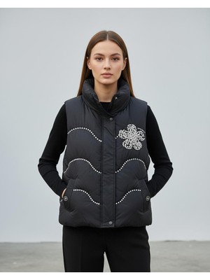 Rabiossa Kadın Kristal Çiçek Işlemeli Nakışlı Şişme Yelek