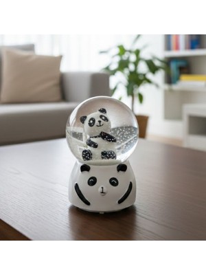 River World Kar Küresi Biblo Müzikli Işıklı Pilli Figürü Sevimli Panda