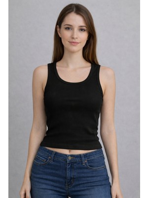 POLYMOOD Kadın 2'Li Set Siyah Yumuşak Dokulu Esnek Fitilli Askılı Atlet