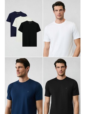 Kiğılı Bisiklet Yaka Regular Fit %100 Pamuk 3'lü Tişört Seti