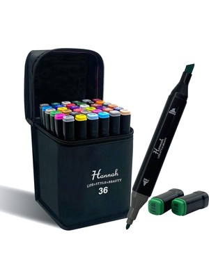 Shop A Way 36 Adet Rengarenk Kalemden Oluşan Siyah Çantalı Çift Taraflı Marker Seti Standlı