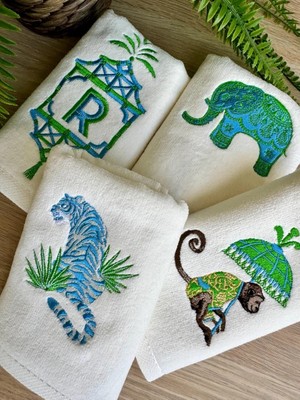 Nakışlı Safari Desenli El Havlusu – Dekoratif Banyo ve Misafir Havlusu 4 Adet