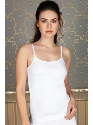 Red Womans Likralı Pamuklu Ip Askılı Beyaz Atlet