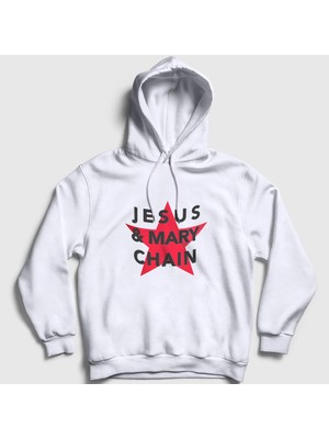 Presmono Unisex Beyaz Logo The Jesus And Mary Chain Kapüşonlu Sweatshirt
