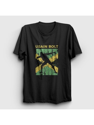 Presmono Unisex Siyah Runner Koşucu Hediye Usain Bolt T-Shirt