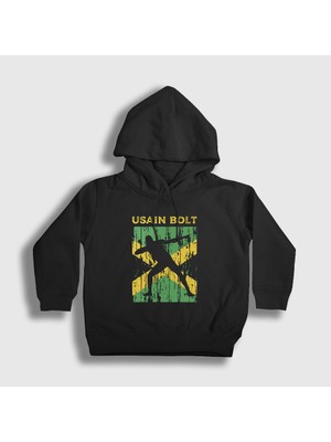 Presmono Unisex Çocuk Siyah Runner Koşucu Hediye Usain Bolt Kapüşonlu Sweatshirt