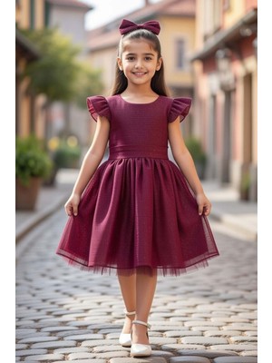 Riccotarz Kız Çocuk Parıldayan Magenta Mor Elbise