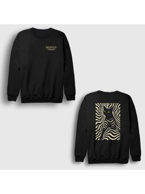 Presmono Unisex Siyah Hidden Black Cat Hediye Kedi Kedili Sırt Baskılı Sweatshirt