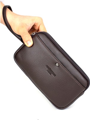 Derise Club Erkek Kahverengi Iki Bölmeli Lüks El ve Bileklik Kemerli Portföy El Çantası