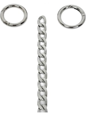 Orhan Çanta Gümüş Renk Yaylı Halkalı Çanta Zincir Set - Zincir 110 cm - Yaylı Halka Çap 2.5 cm