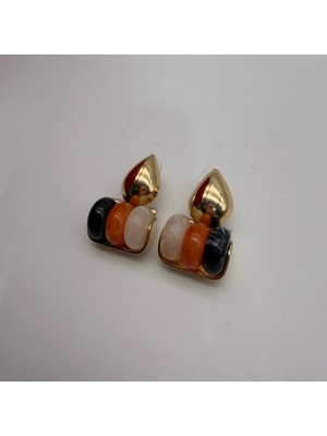 Mare Accessories Gold Damla Detaylı Çok Taşlı Küpe