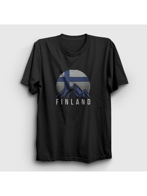 Presmono Unisex Siyah Mountain Finland Finlandiya T-Shirt
